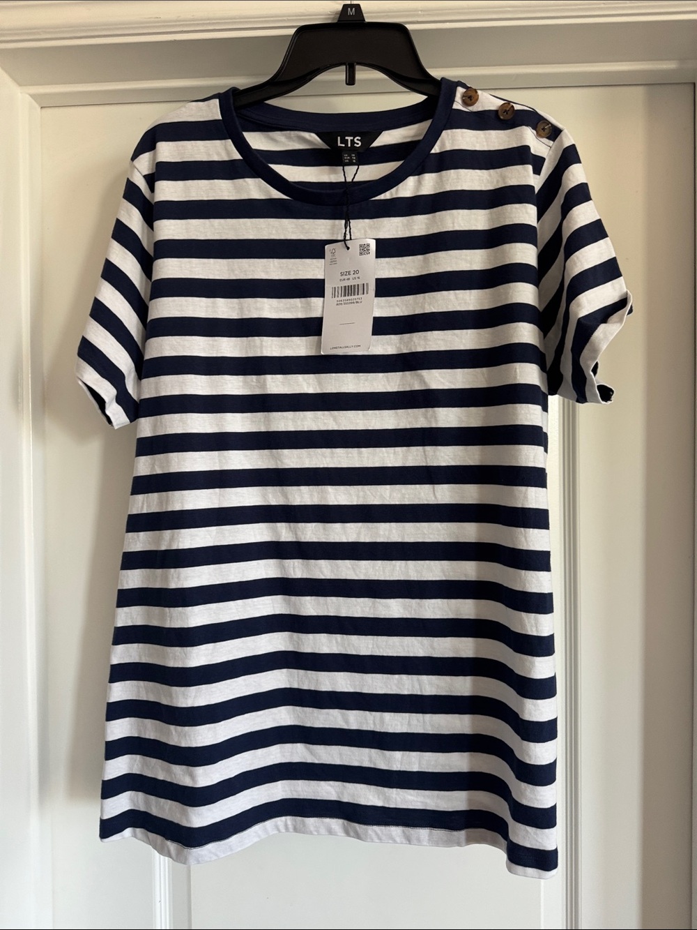 long tall sally Navy and White Striped Short Sleeve Tee
